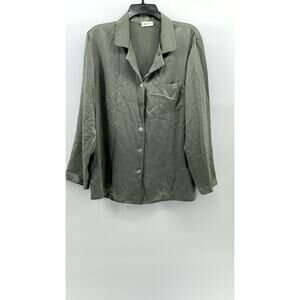 LILYSILK Women's Green Mulberry Silk Notch Collar Button-Up Pajama Top SZ XL